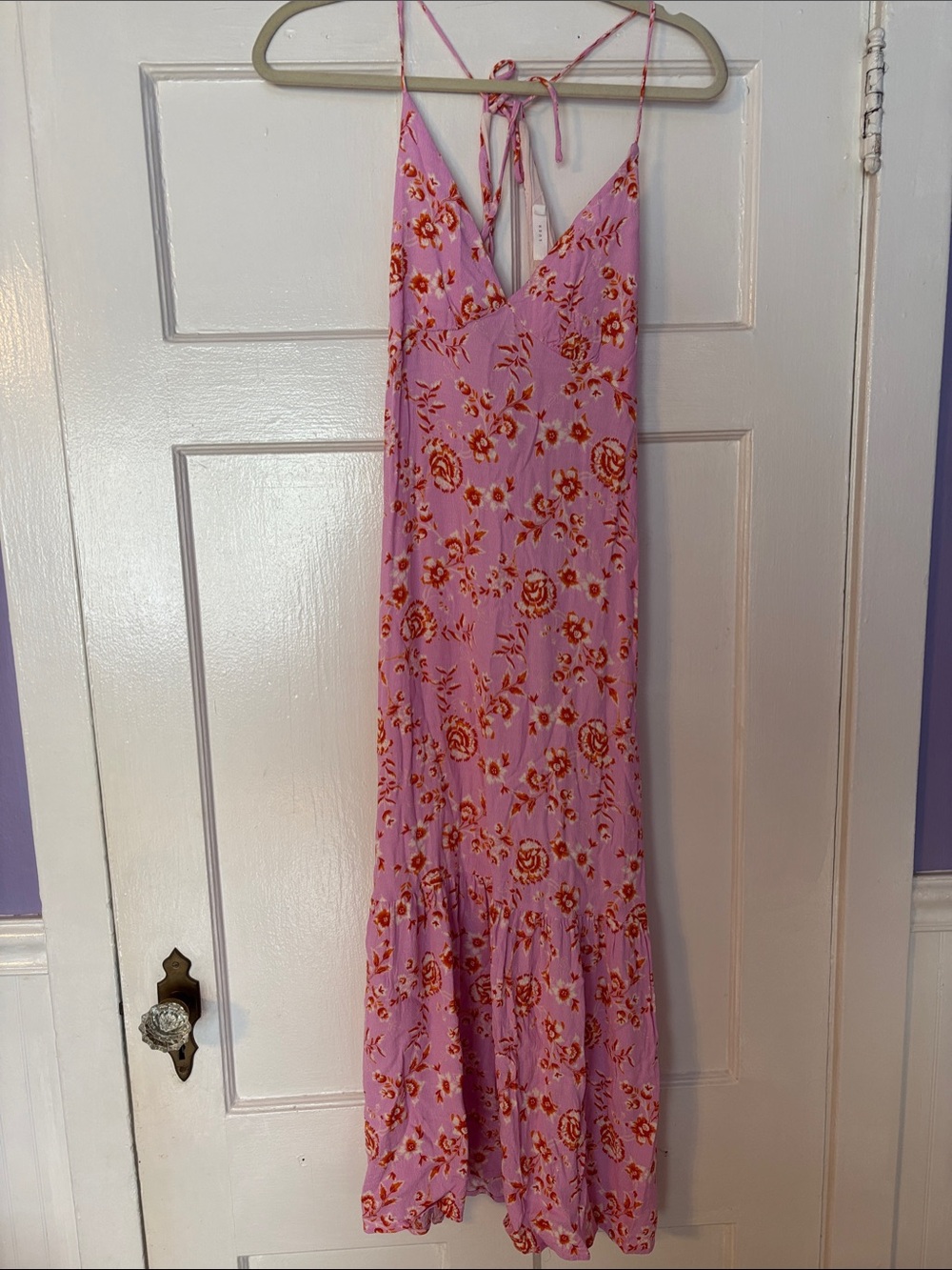 Lilac Floral Slip Midi Dress - Pink & Red Bloom